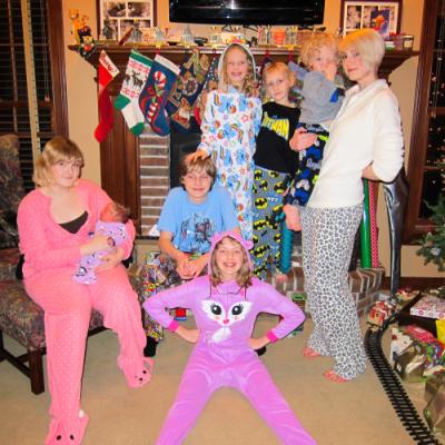 All the kids on Christmas Eve in their new PJs