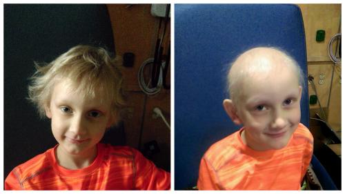 What a difference a few days makes!  One photo taken when I left Samuel on Wednesday afternoon.  The other was on Sunday evening when I returned.  We think Samuel is a cutie with or without the hair!