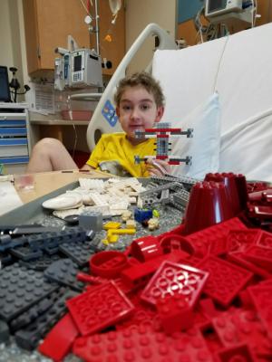 Legos make hospital life tolerable.  Samuel was generously gifted with a Lego set right before he had to leave last evening.  Thank you Krysta; your tuming was perfect!