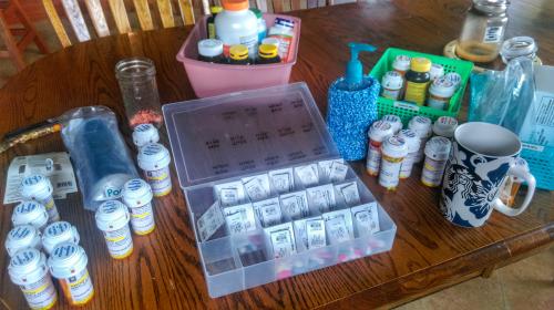 Organizing Samuel's meds for the week - it's complicated!