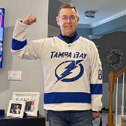 Representing as NHL playoffs just started this week. Go Bolts!! It even hides his pump:)