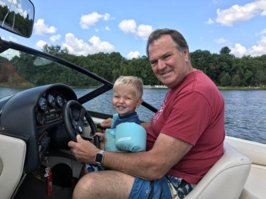 Boating with grandson Sawyer