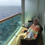 Enjoying the sea and sun on our balcony aboard Navigator of the Seas.