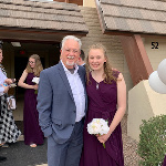 John on 3/9/19 with his granddaughter, Sarah. He was enjoying his granddaughter, Cara's wedding. It was a joyous time. 