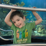 At an aquarium in Texas when we were there visiting family and for his first Bronchoscopy. Aquariums are Luke's favorite!