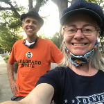 Me with my cute (washed) denim hat from Arc Thrift Store and Doug with his dapper fedora, heading out for an evening walk :)