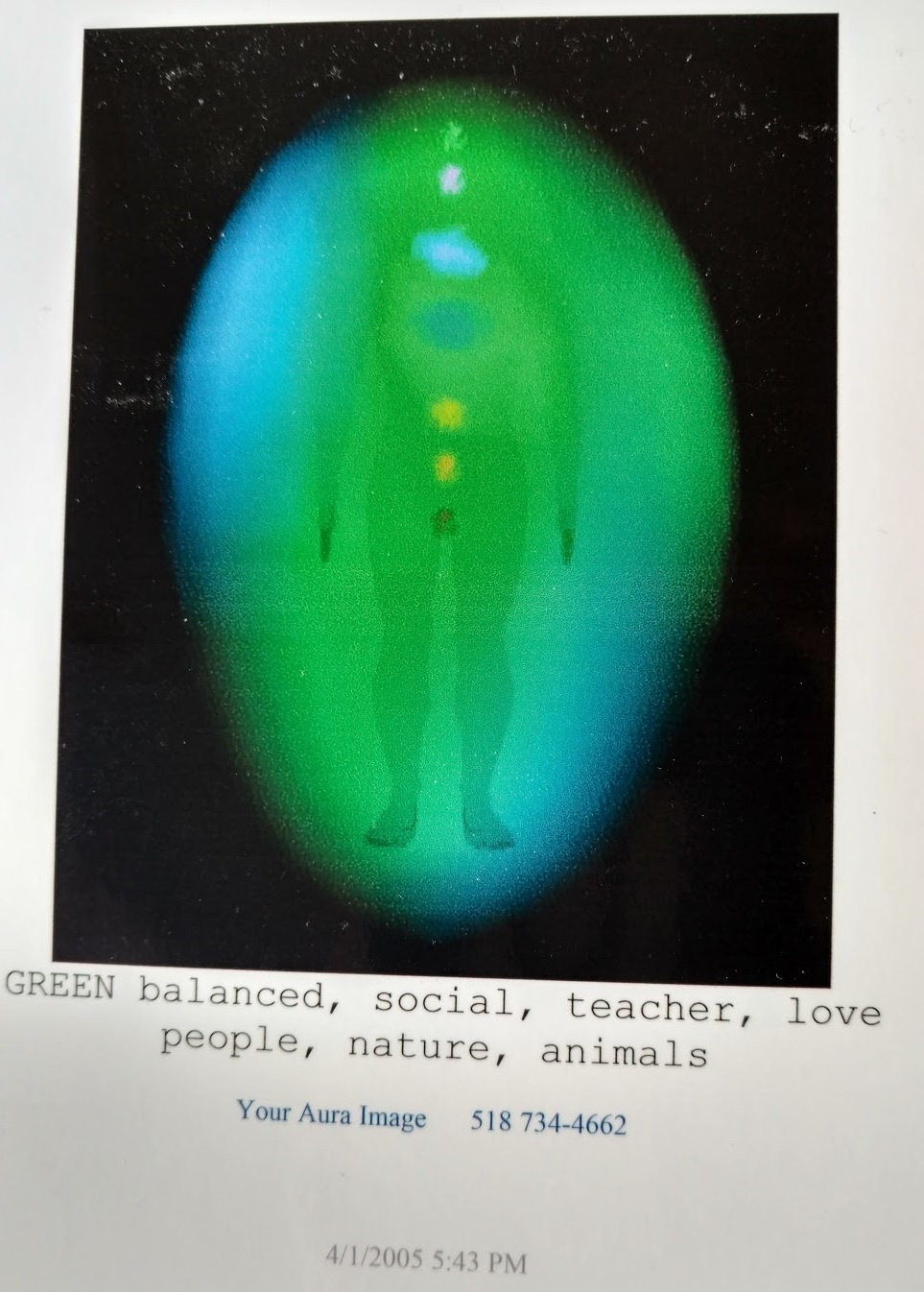 Tammy's Kirlian photograph taken at a Intuitive PhD healer Carolyn Myss conference in NYC.  Carolyn Myss wrote the book "Sacred Contracts" which Tammy made sure I had a copy of -- one of the few book's Tammy has bought for me.  The Photographer remarked on the size of Tammy's heart chakra "it's twice the size of everyone else's"..   Juan (retired IBM) Shaman practicing in Tucson Arizona told Tammy that her aura was "the size of a house" and that she should learn to pull it back in to protect herself and not let it get contaminated by others (e.g., me)...    Juan told me that my 2nd chakra was leaking energy and was wide open....   coincidentally...